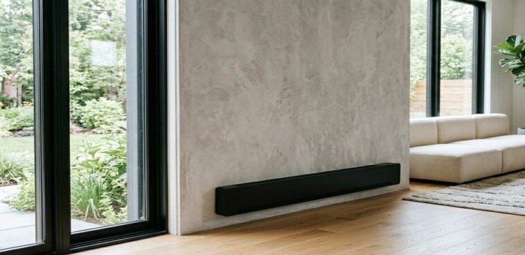 A electric baseboard heater installed in a living room showing clean electric baseboard heaters properly for better efficiency and home safety.