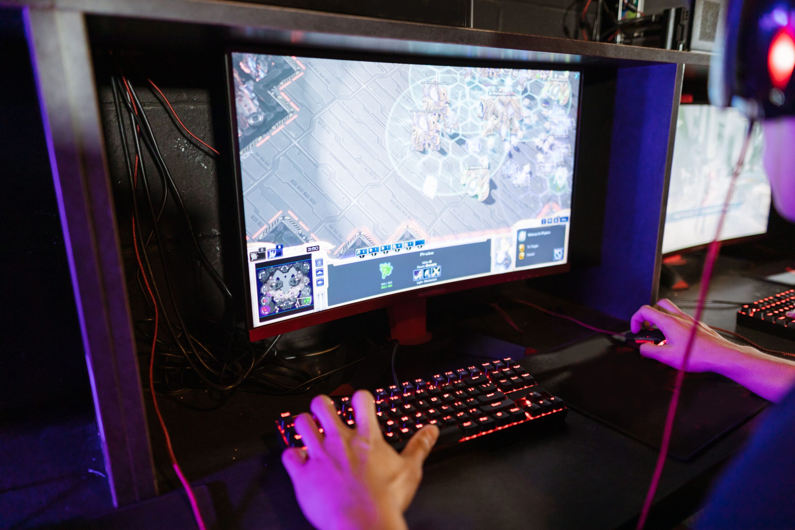Professional esports setup with high-speed gaming displays.