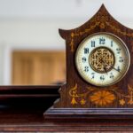 Antique wooden mantle clock showing how to wind a clock