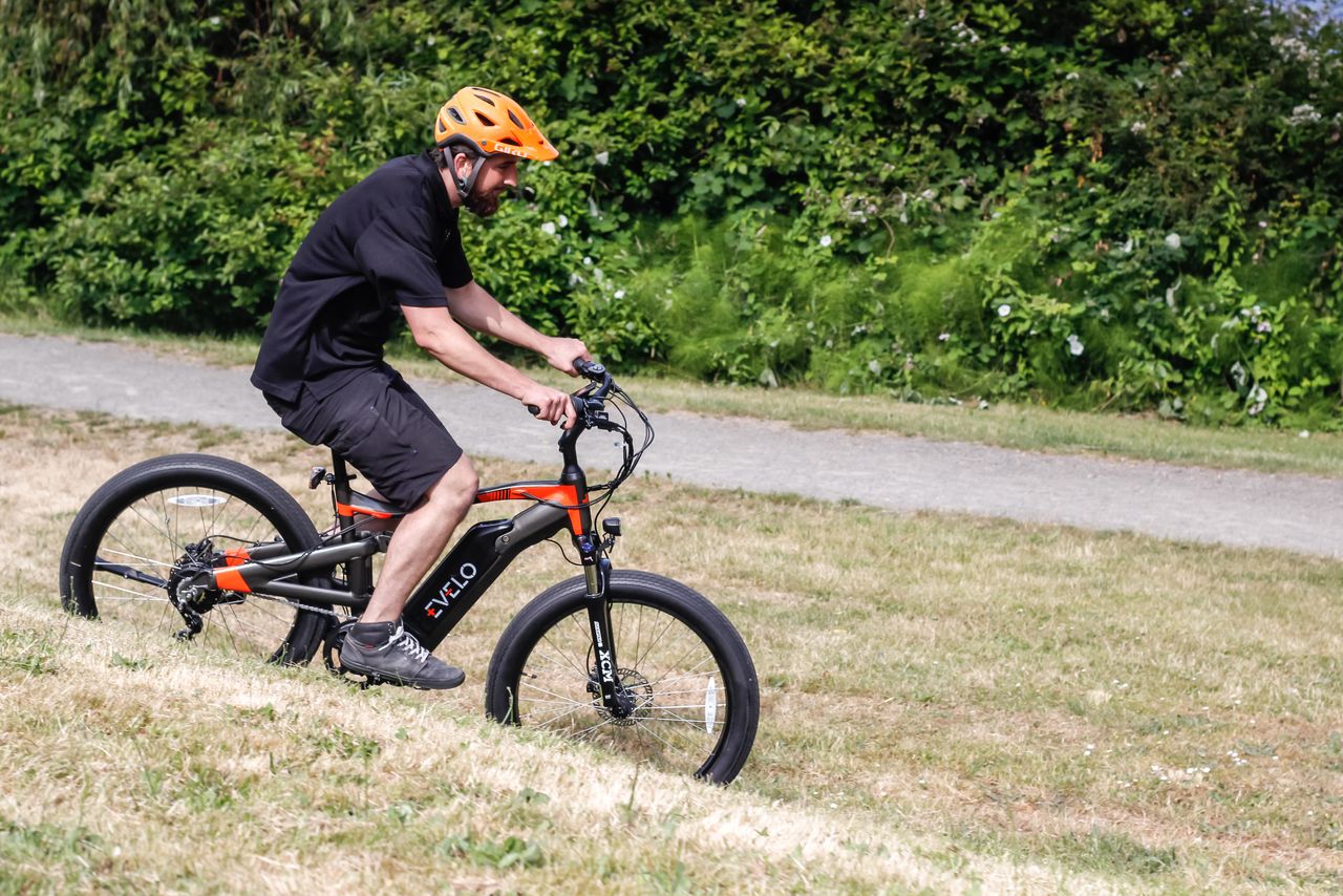 A person riding wire free bike