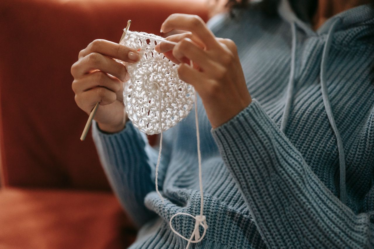 A Girl Making a Crochet Flat Single Crochet Circle